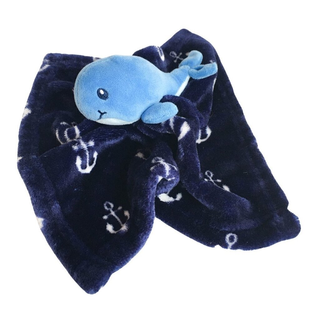 Baby Infant Soft Cuddly Plush Whale Anchor Blue Lovey Toy Blanket